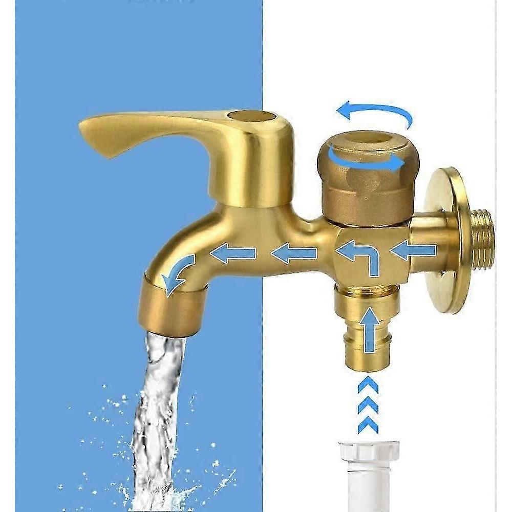 2026 Double Outlet Brass Garden Faucet, Anti-Freeze with Dual Valves and Built-in Filter, 1/2 Inch G1/2 Thread for Outdoor Washing Machine Irrigation