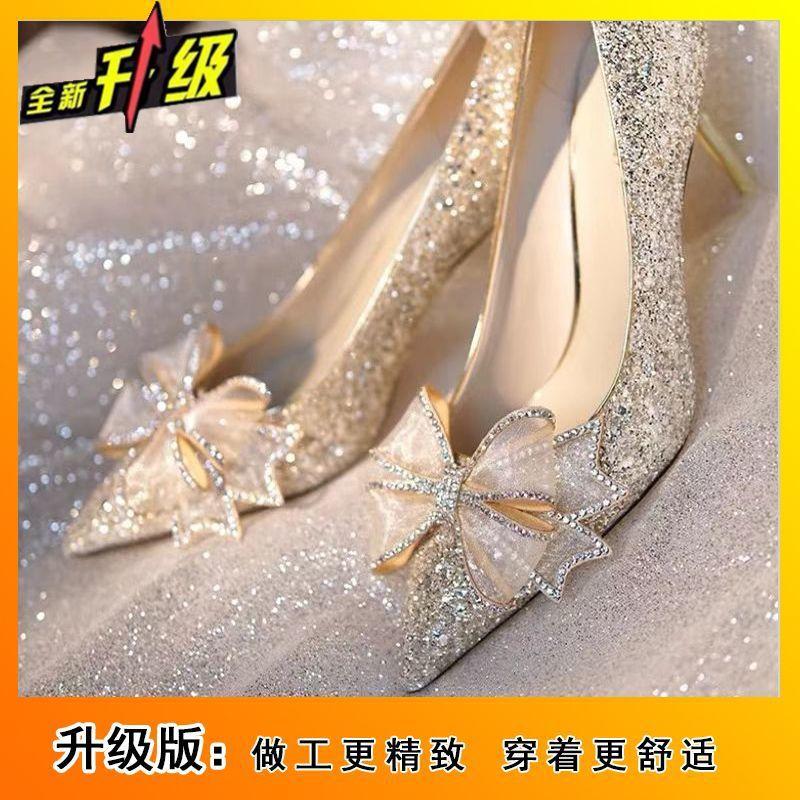 French temperament thin heel light mouth single shoes women's new high-end sense versatile comfortable bow women's high heels