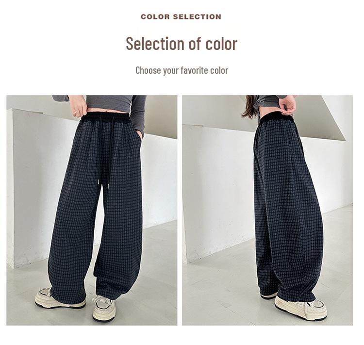 Girls' 2025 Winter Plaid Fleece-Lined Wide Leg Trousers - Warm, Thick, Casual Long Pants