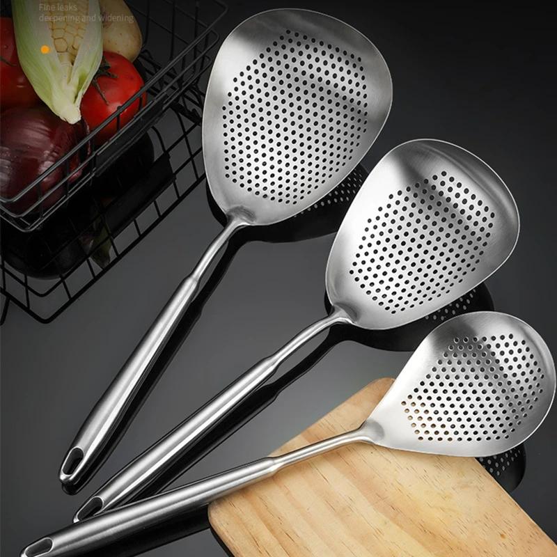 1Pc 304 Stainless Steel Colander Perforated Fine-hole Multi-function Noodle Spoon Frying Filtering Draining Skimmer Colander