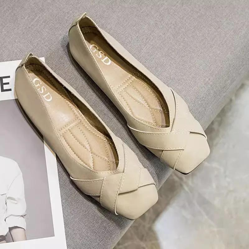 Frühlingsfeenstil Damen Schuhe Weichsohlige flachmündige flache Lässige quadratische Zehen vielseitige Schuhe Mode Komfort Damenschuhe