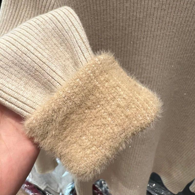 Women Solid Bright Fleece Warm Sweaters Casual Slim-fit Elegant Pullovers Half Turtleneck Long Sleeve Knitwear Jumpers