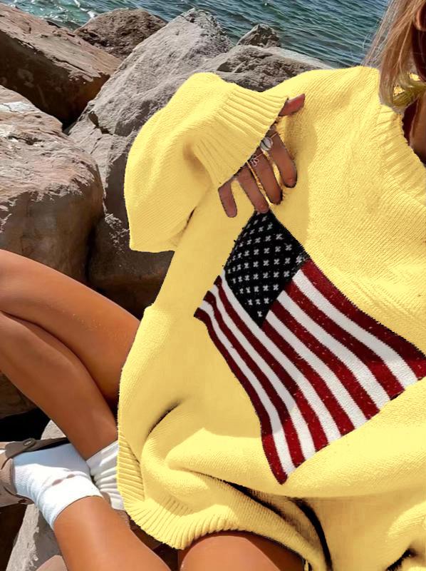 American Retro Star Flag Knit Pullover Sweater