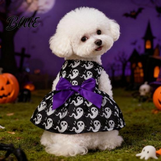 Dog Dress With Bow Halloween Pet Dress Pumpkin Ghost Bat Print Sleeveless Costume for Hair-free Clothing Small Medium Dogs Cute Outfit Festival
