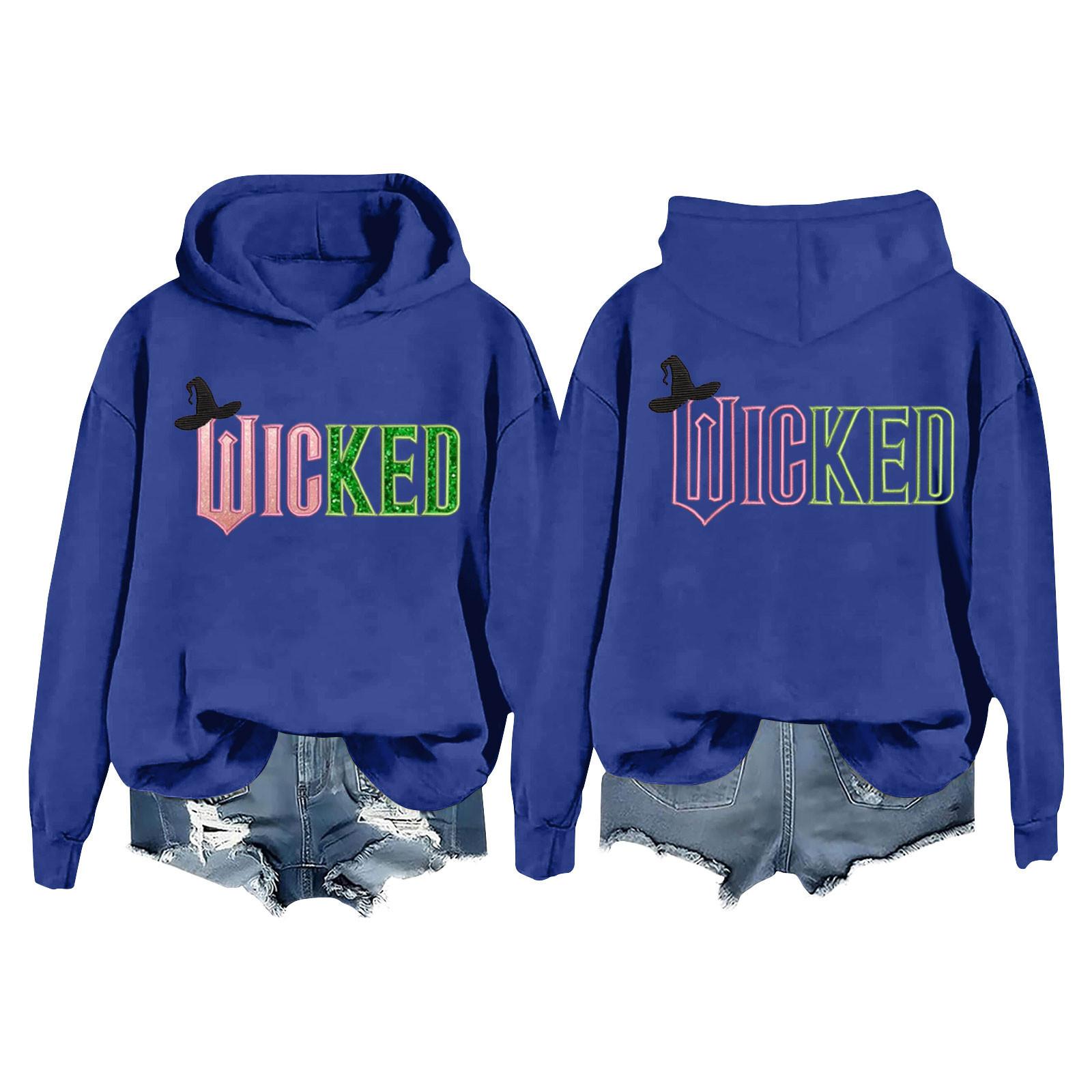 

Женская модная повседневная кофта с длинными рукавами и принтом ведьмы с капюшоном XXXXL синий