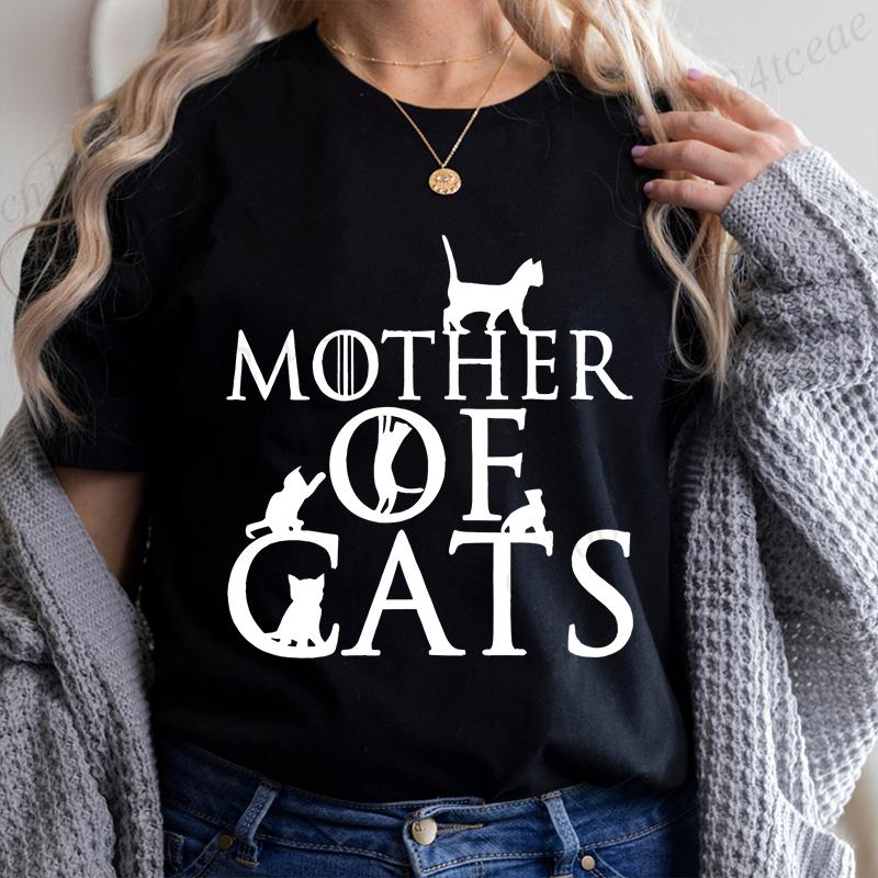 Mother of Cats Design Women Tshirt Tops Short Sleeve O Neck Women Tshirt Ladies Fashion Tee Shirt Tops Clothes Camisetas Mujer