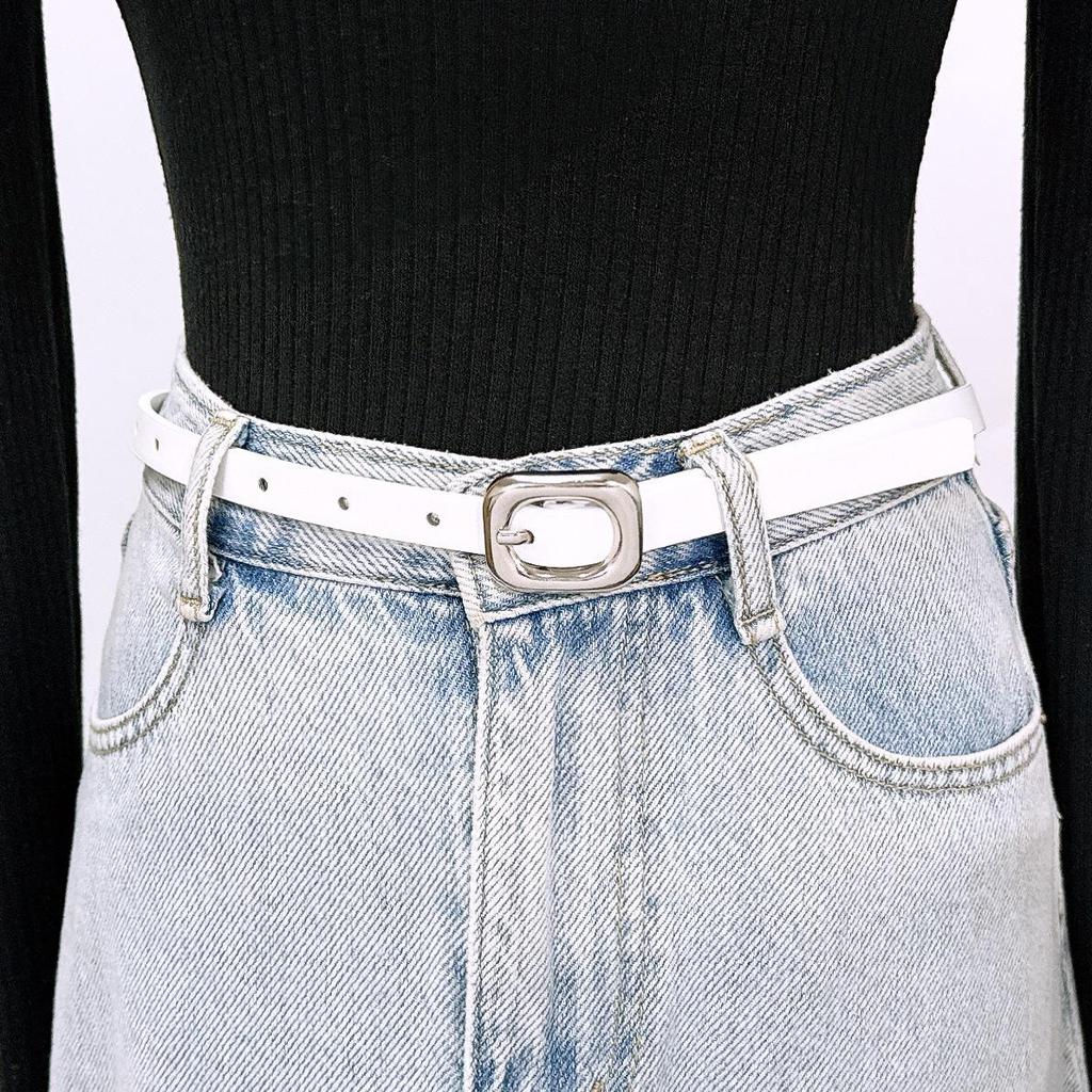 Versatile Women's Thin Waist Belt - Solid Color Pin Buckle Leather Belt for Dresses, Jeans, Jackets, and Waist Cincher Accessories.