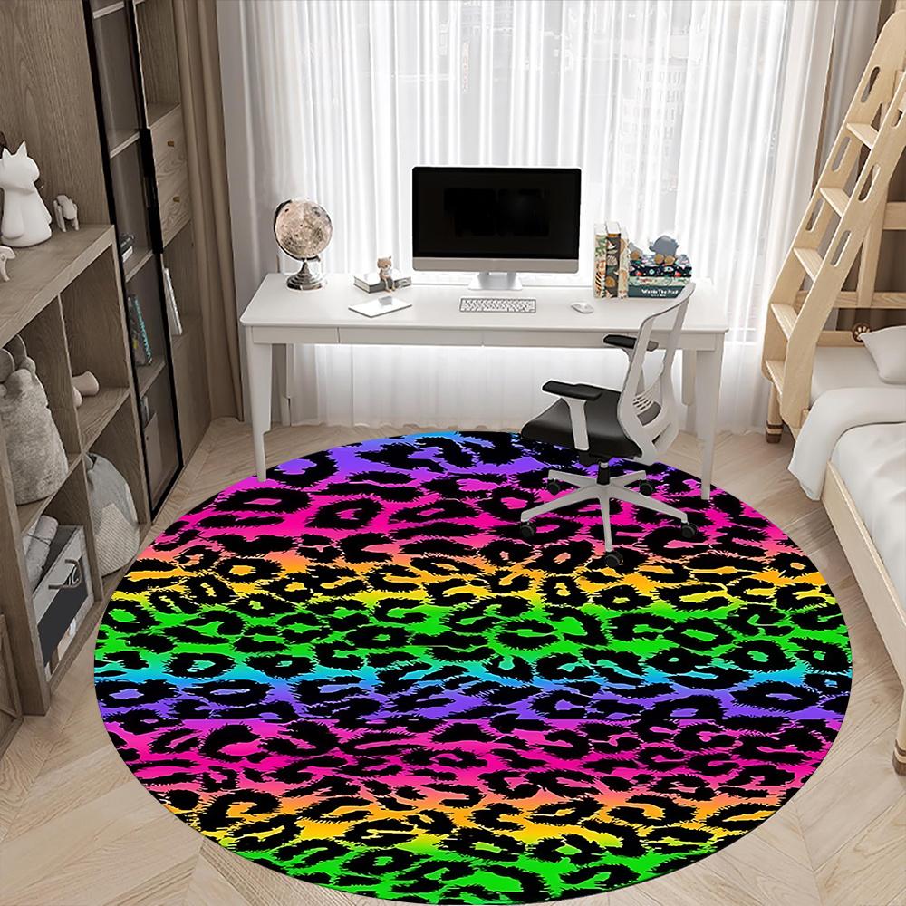 1pc Rainbow Leopard Office Round Area Rug, Indoor Mat Suitable ForOffice, Under Office Chairs Bedroom Living Room Home Decor, Room Decot003