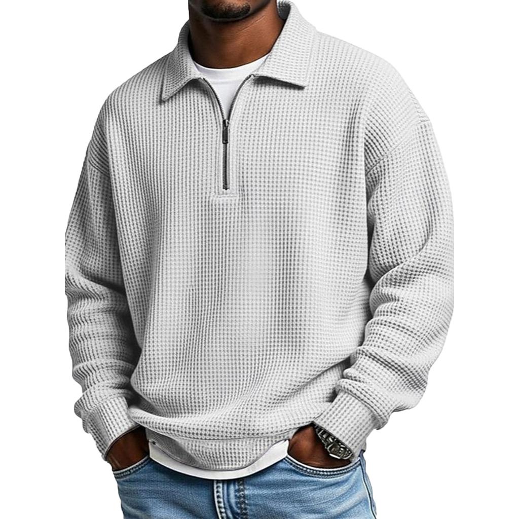 Men’s Knit Pullover Long Sleeve Quarter Zip Collar Casual Loose Fit Top Comfortable Lightweight Shirt