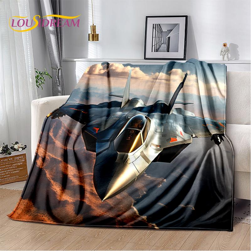 3D Space Spitfire Aircraft  Air Force Jet Fighter Cartoon Blanket,Soft Throw Blanket for Home Bedroom Bed Sofa Cover Child Gift