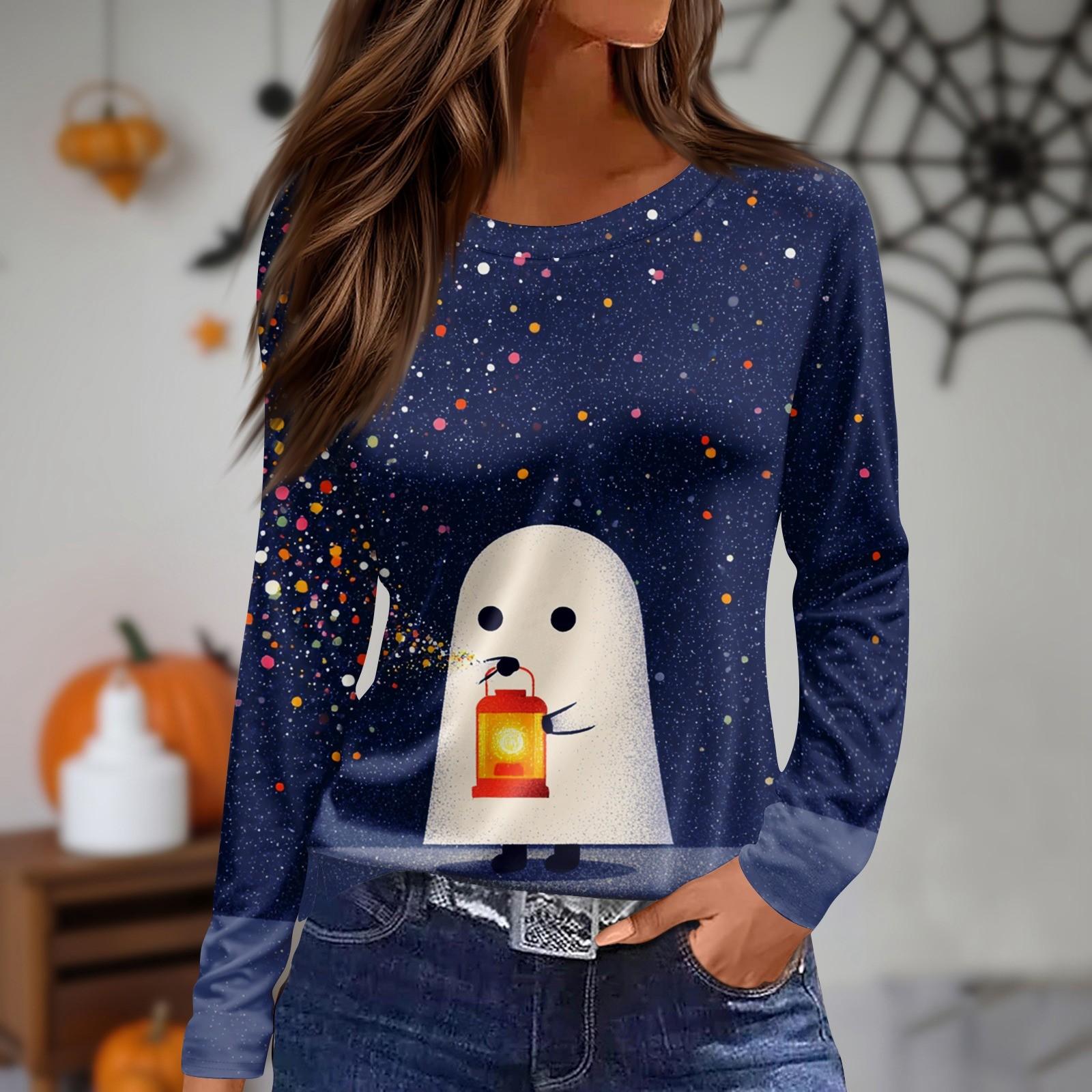 

Women s Daily Casual Long-sleeved Printed O-neck Top S
