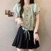 Plus Size Women's French Retro Doll Collar Short Sleeve Lace-up Top - Summer 2025 Casual and Versatile Shirt