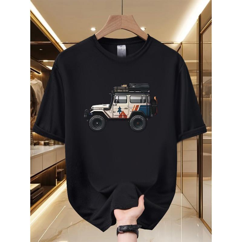 

Men S Crew Neck T-Shirt for Adventure - Featuring a Striking Off-Road Vehicle Graphic, Comfortable And Fashionable, Summer Top 4XL чорний