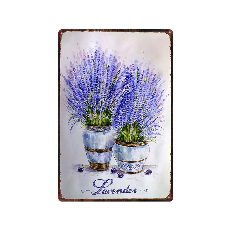 Garden Lavender Metal Plate Purple Flower Farmhouse Tin Signs Plaque Wall Art Home Garden Vintage Decor