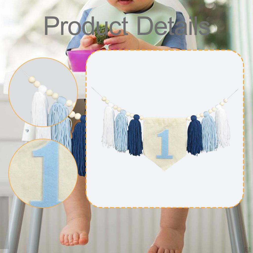 Girl's First Birthday Banner, Decorative Chair Garland with Tassels And Wooden Beads, Polyester