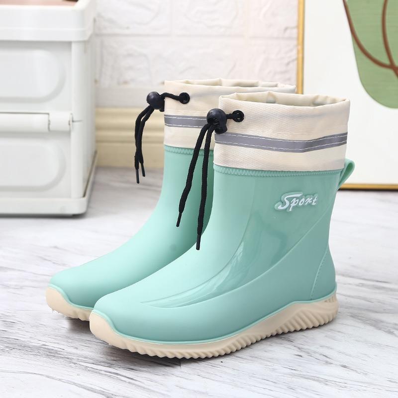 Short rain shoes women wear non-slip waterproof shoes women's fashion trend rain boots fleece warm work shoes glue shoes women