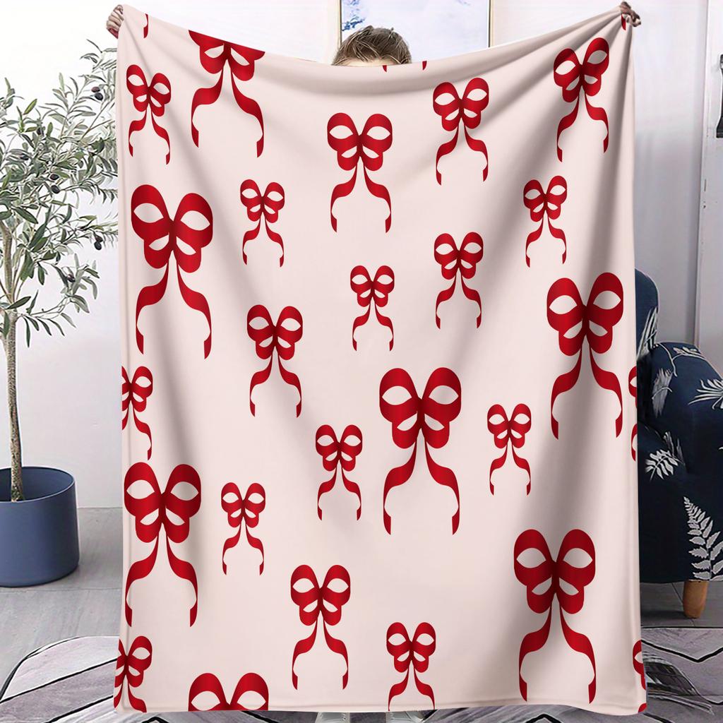 Pastel Bow Pattern Air Conditioning Blanket Cute Pink  Purple Design Nap Blanket for Sofa  Bed Soft Bedroom Decor Gift Blanket