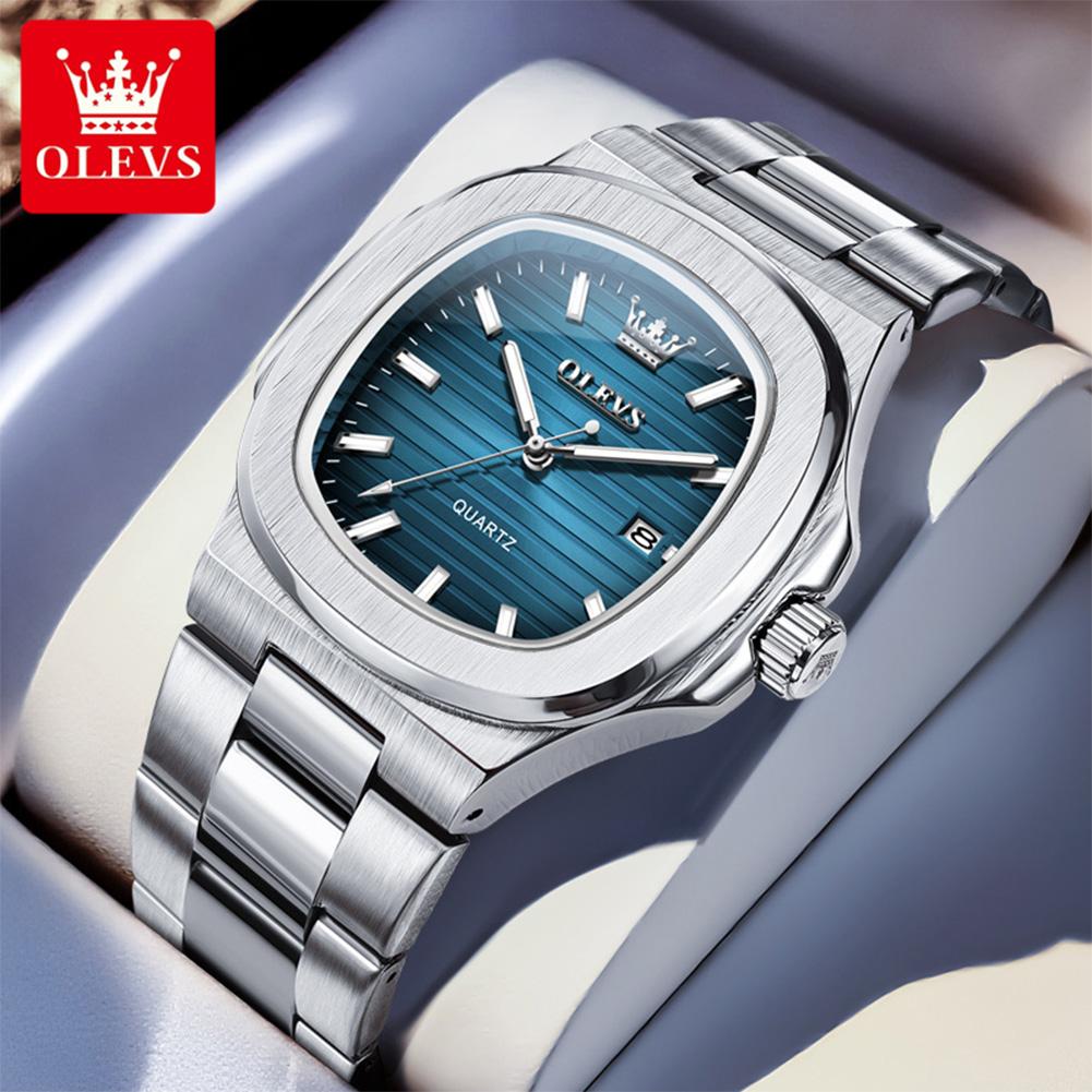 OLEVS New Man Watch Stainless Steel Fashion Square Nautilus Design Original Quartz Watches for Man Waterproof Men's Watches 3696