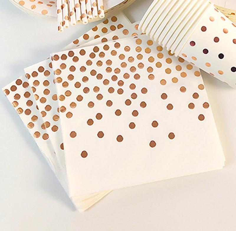 Gold Party Tableware Set: Rose Gold Plates, Cups, Straws, and Cake Dishes