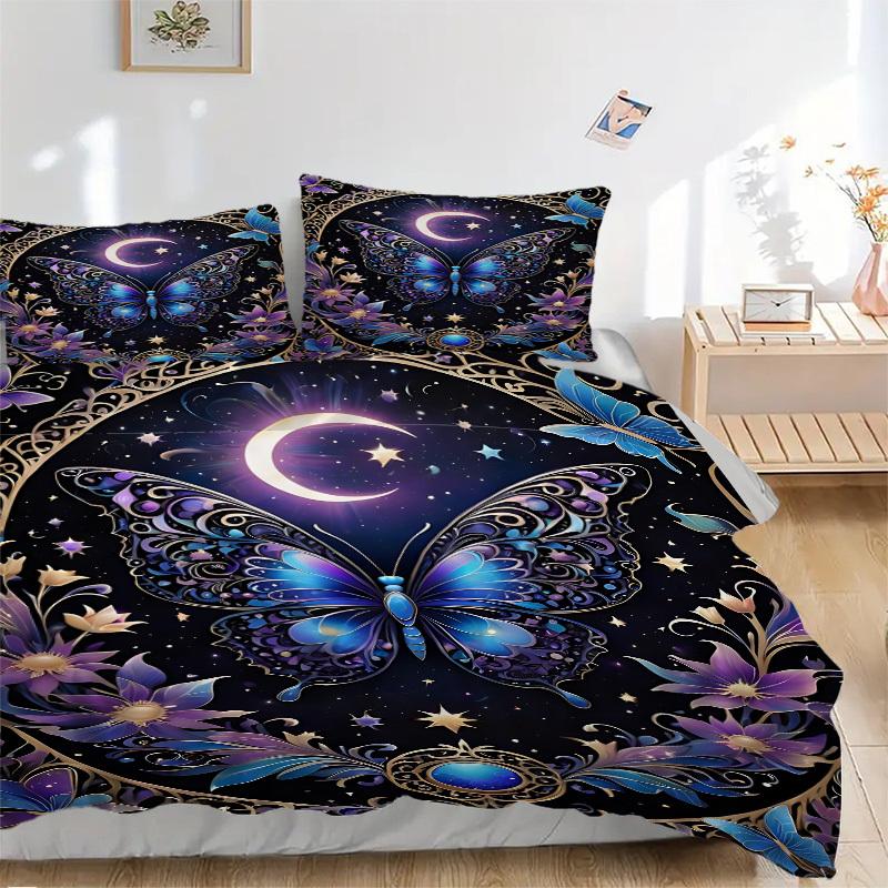 

3pcs Celestial Butterfly Print Duvet Cover Set, Cover For Bedroom Guest Room (1 Duvet Cover + 2 Pillowcase, Without Quilt), yy250922228 135x200cm