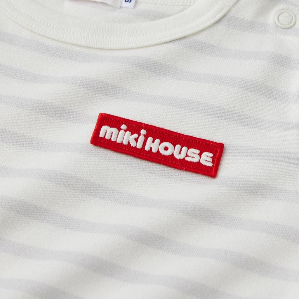 Mit Streifen und Logo für Jungen und für Babys und für Vorschule und Schule grau [Miki House] Web-exklusives langärmliges T-Shirt Mädchen, Kinder, Verwendung,