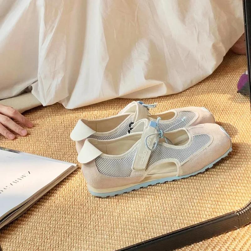 Leather Version Mary Jane Shoes Casual Drawstring Soft Bottom Women's Spring Summer Leisure Sporty Contrast Color Slip-On