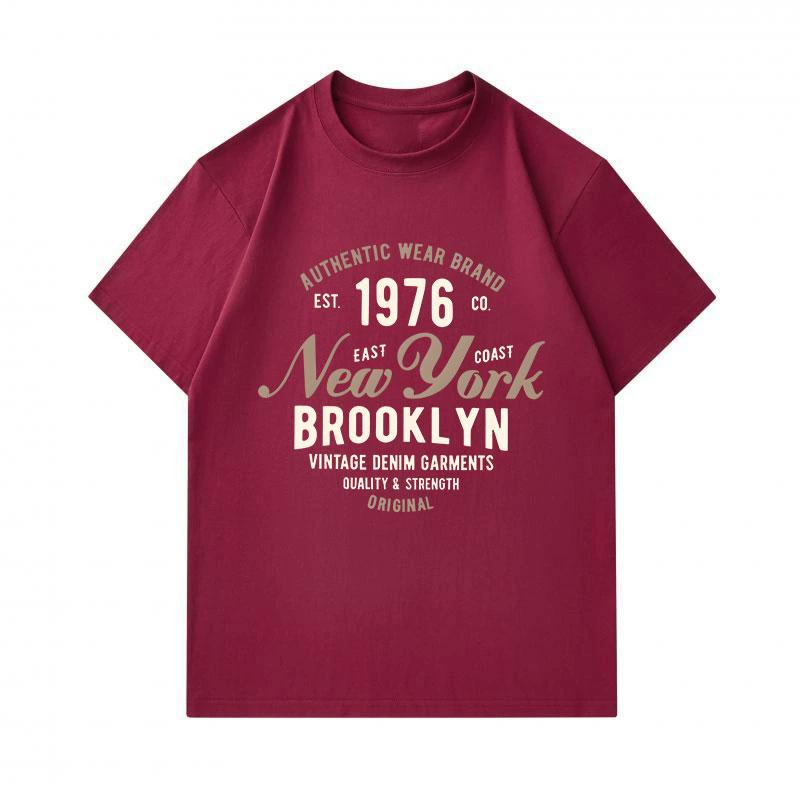 Men's 100% Cotton Crew Neck Short Sleeve T-Shirt, Vintage New York Brooklyn 1976 Print Casual Tee, Comfortable Breathable Daily Wear Top for Daily Out