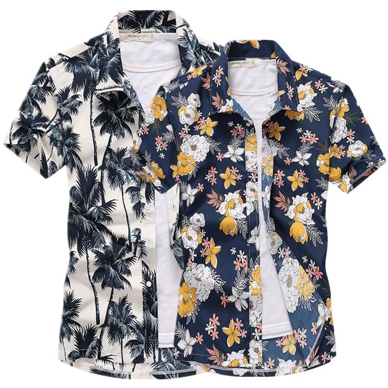 Palm Tree Printed Hawaiian Beach Shirt för män Kortärmad sommar 5XL Aloha-skjortor Herr Semesterkläder