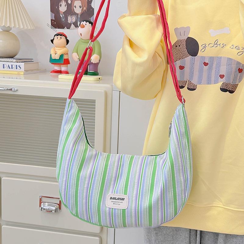Casual Student Large-capacity Messenger Bag Women's New Striped Contrasting Color Versatile Shoulder Bag Personalized Commuter Dumpling Bag