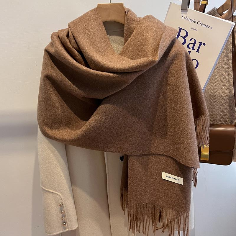New imitation cashmere scarf women's autumn and winter versatile solid color khaki warm scarf shawl men