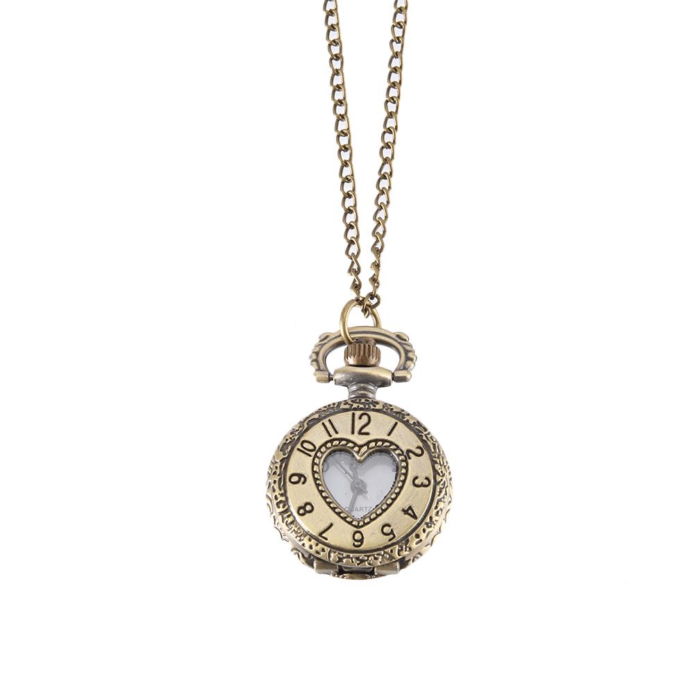 Vintage Pocket Watch Bronze Color Quartz Watch Cool Chain Hollow Love Heart Watches Necklace Pendant Gifts For Women Man
