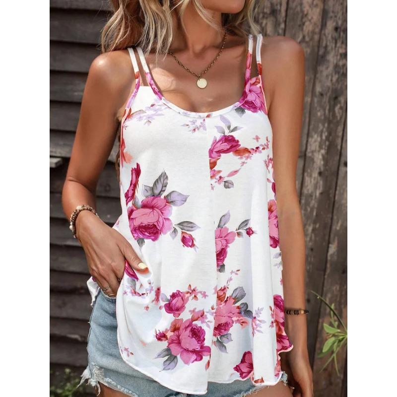 YYFS Women's Fashion Casual Summer Spring Flower Pattern Print Sleeveless Suspenders Blouses & Shirts