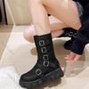 Mode Neuer Stil Dicke Sohle Höhenvergrößernde Motorradstiefel für Damen Damen Herbst Punk Gürtelschnalle Übergröße Plateau Ritter Bota
