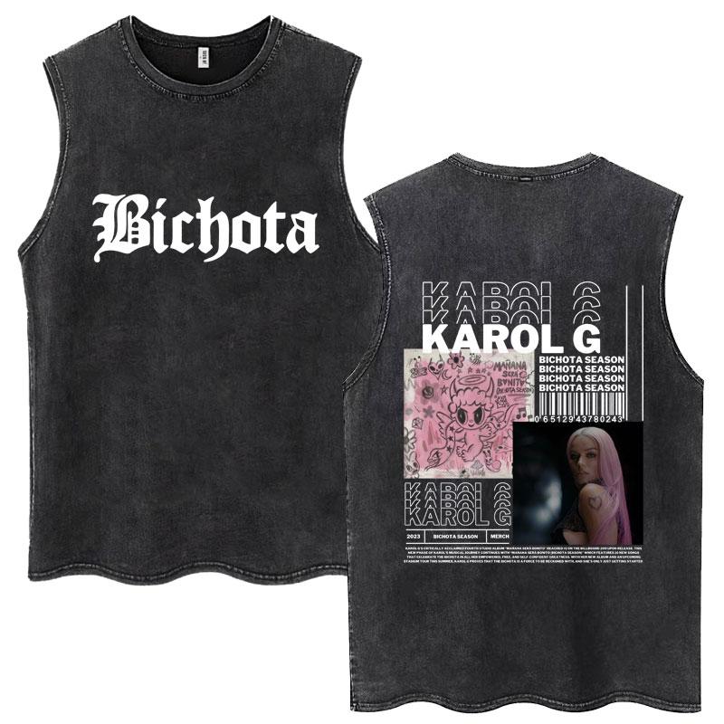 

Karol G Bichota Music Album Washed Tank Tops Fashion Men Women Breathable Cozy Cotton Oversized Sleeveless Tees 3XL
