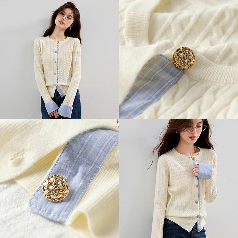 VICTORIA&VERA Women's Faux Two-Piece Cable Knit Cardigan V9016W14