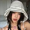 New Summer Women'S Striped Bucket Hat Japanese Style Wide Brim Sun Protection Hat Versatile Sun Hat