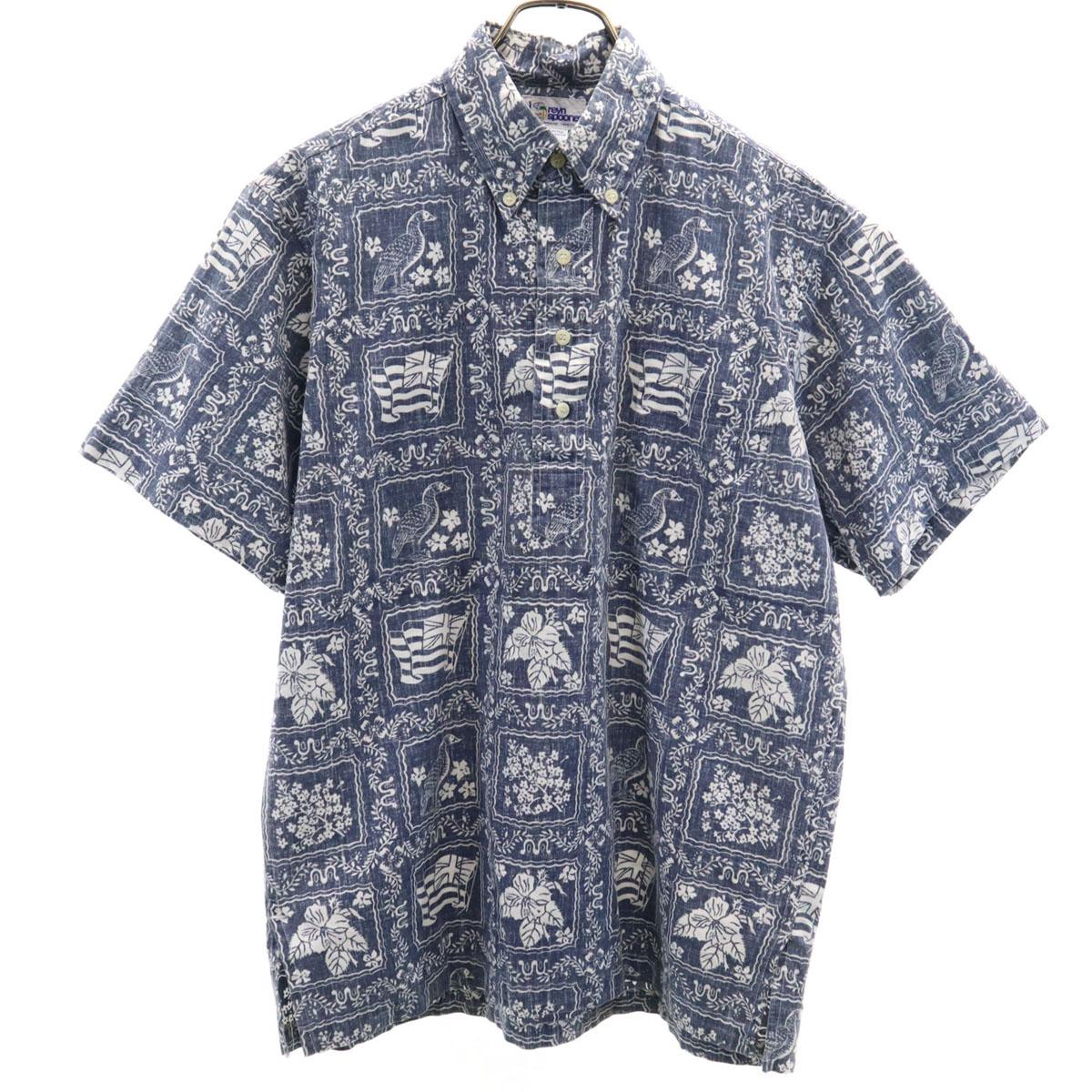 

reyn spooner 90-е Старые бирки купальников Принт по всей поверхности с изнанки Короткий рукав Застегивающаяся на пуговицы рубашка Алоха Мужская Б/у