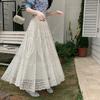 White Lace Hollow Out Cheongsam Petticoat - French Style Mid-Length Swing Skirt