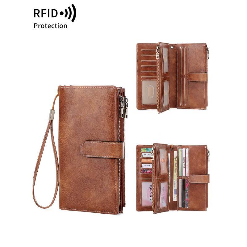Portafoglio Multifunzionale in Pelle RFID per Donna con Grande Capacità e Stile Vintage