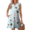 Women's Fashion Casual Printed V-Neck Button With Pocket Vest Sleeveless Dresses