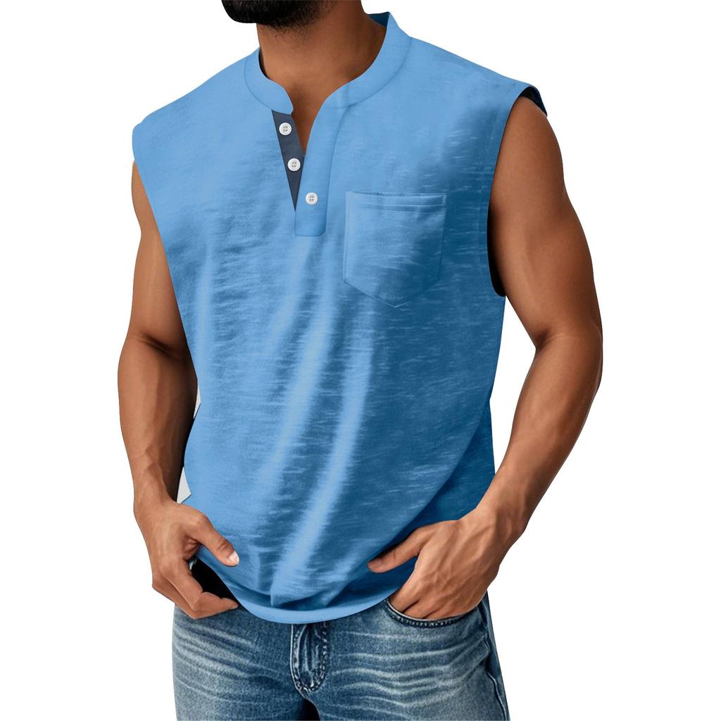 Men's Summer Solid Matching Color Pocket Sports Buttons Vest Men's Sports Casual Vest