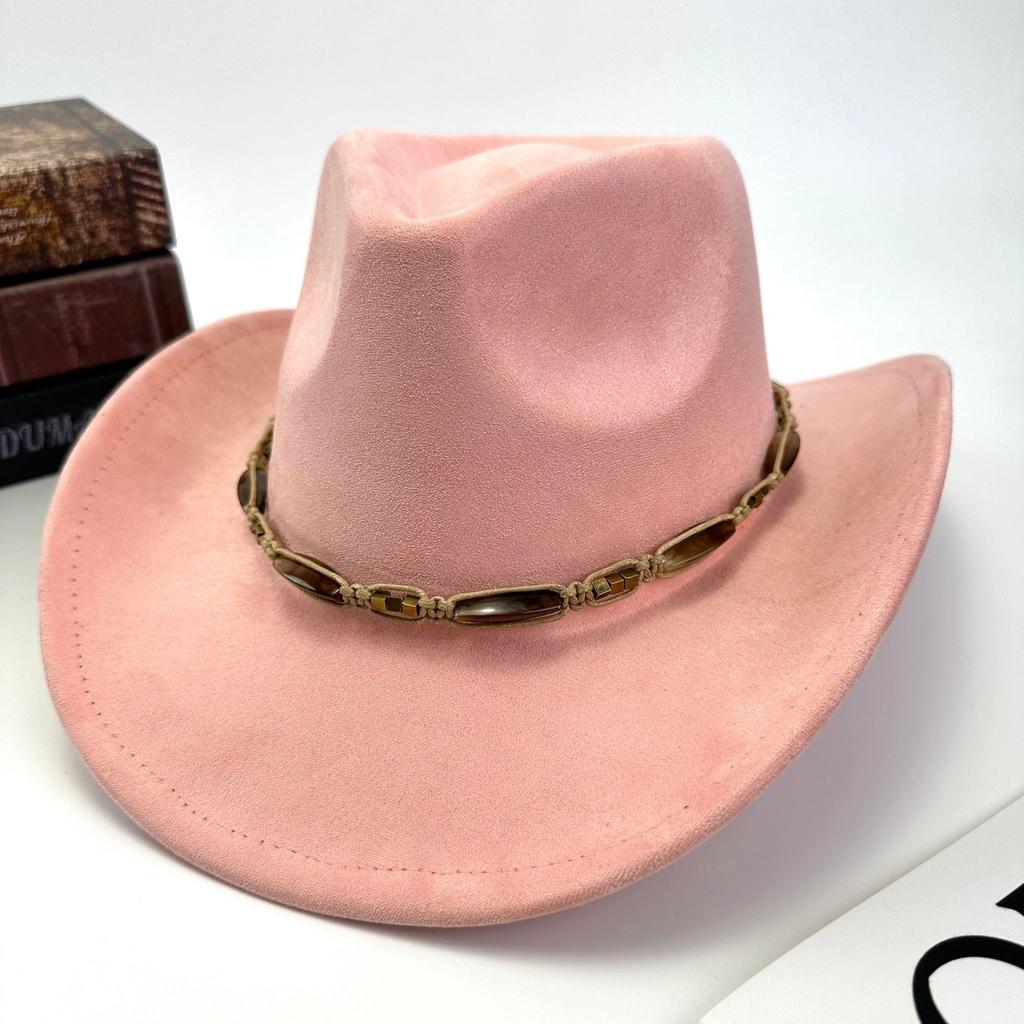 Western Cowboy Hat Women Woolen British Suede Accessories Peach Heart Top Hat Felt Hat