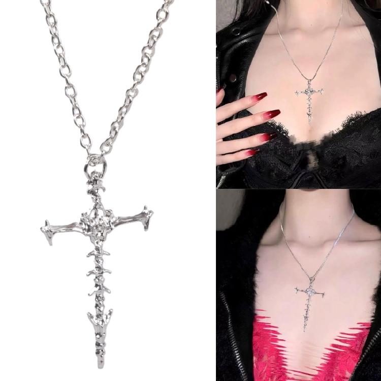 Edgy Crucifix Pendant Necklace Modern Street Wear Neck Jewelry Alloy Collarbone Neck Chain For Everyday Wear