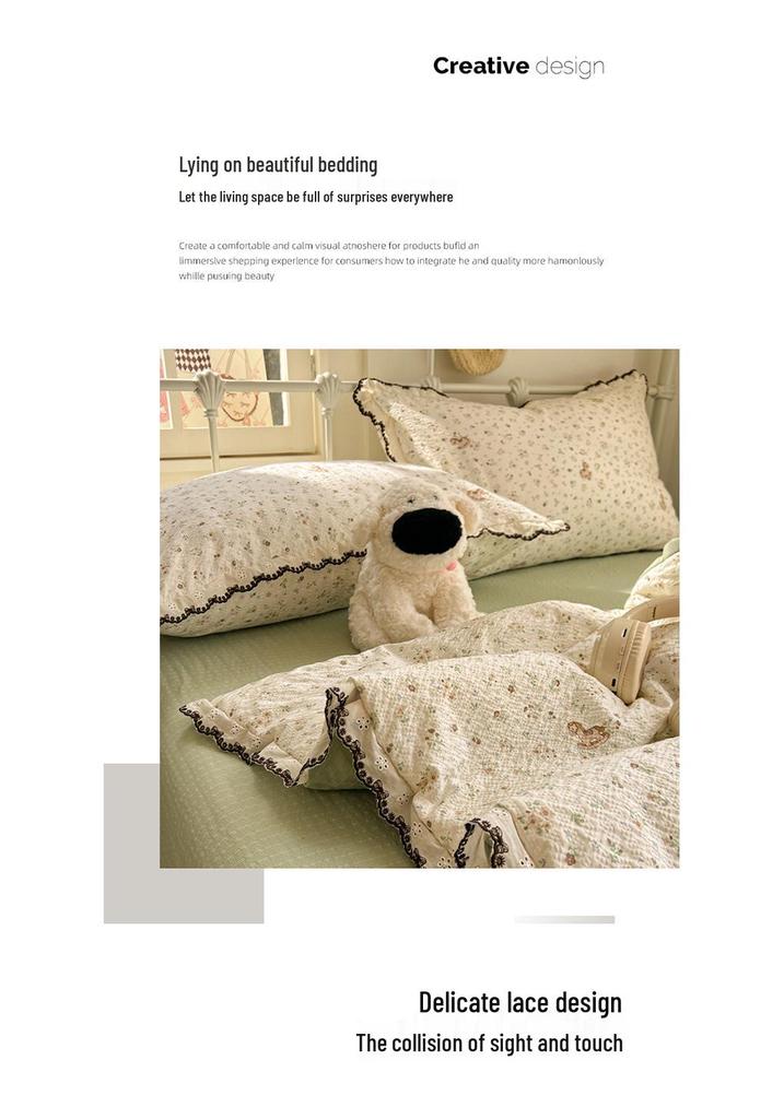 Summer Puff Gauze Quilt 4-Piece Set with Air Conditioning Throw