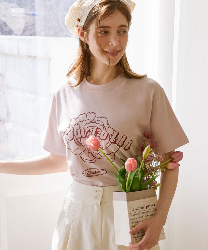 SLOWLOLLI Flower-Printed T-Shirt_2 Colors