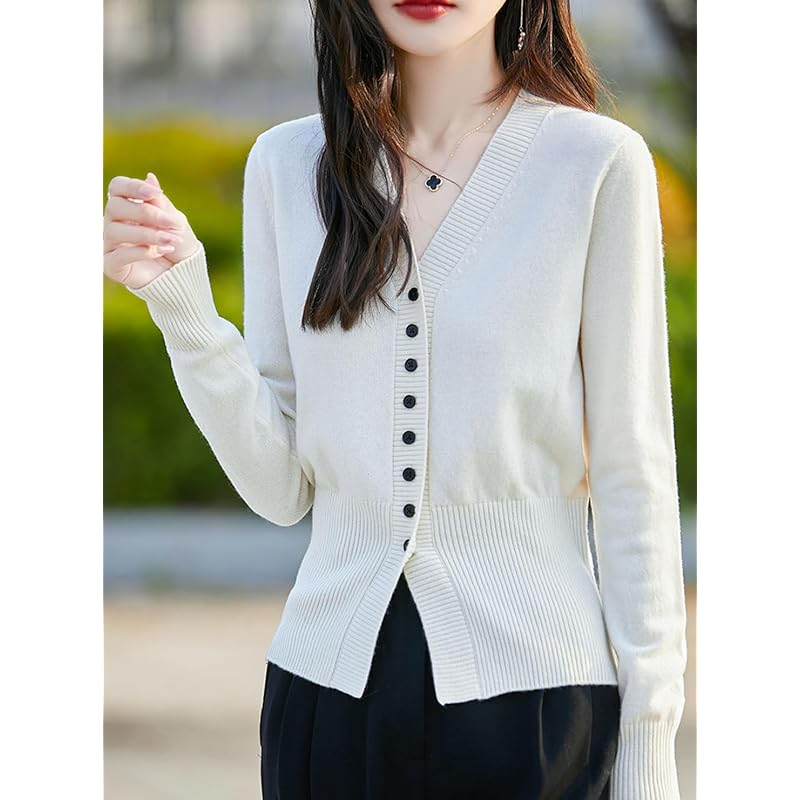 [EASTEMPO] cardigan ladies spring office Relaxing knit Plain color casual business Fashionable large size (JP, alphabet, XL, white)