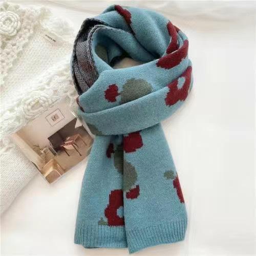 Small flower versatile Korean version scarf women's autumn and winter soft waxy knitted warm couple wool cute scarf student ins