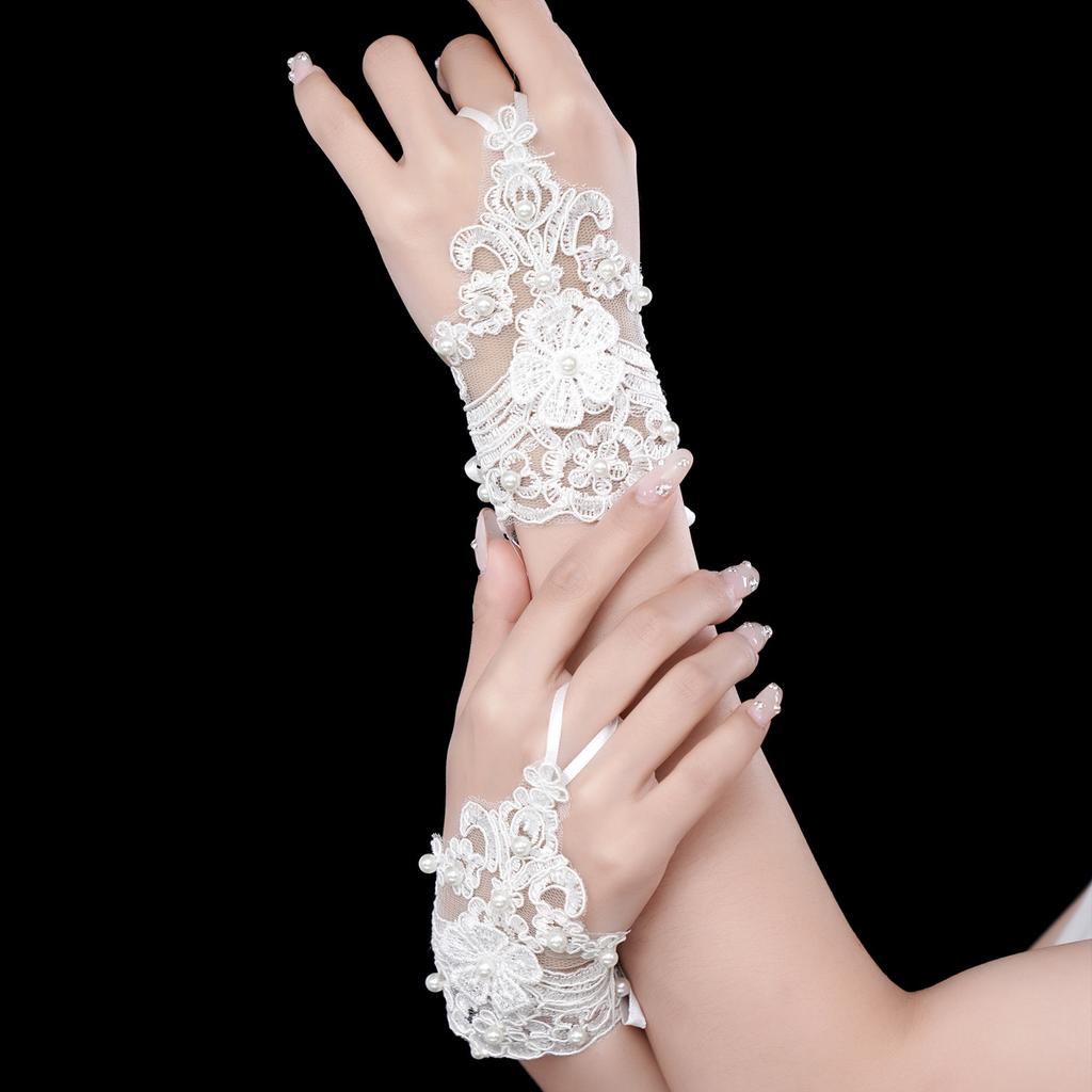 Elegant Beaded Lace Short Bridal Gloves Fingerless Wedding Gloves White Ivory Wedding Accessories Veu De Noiva for Women