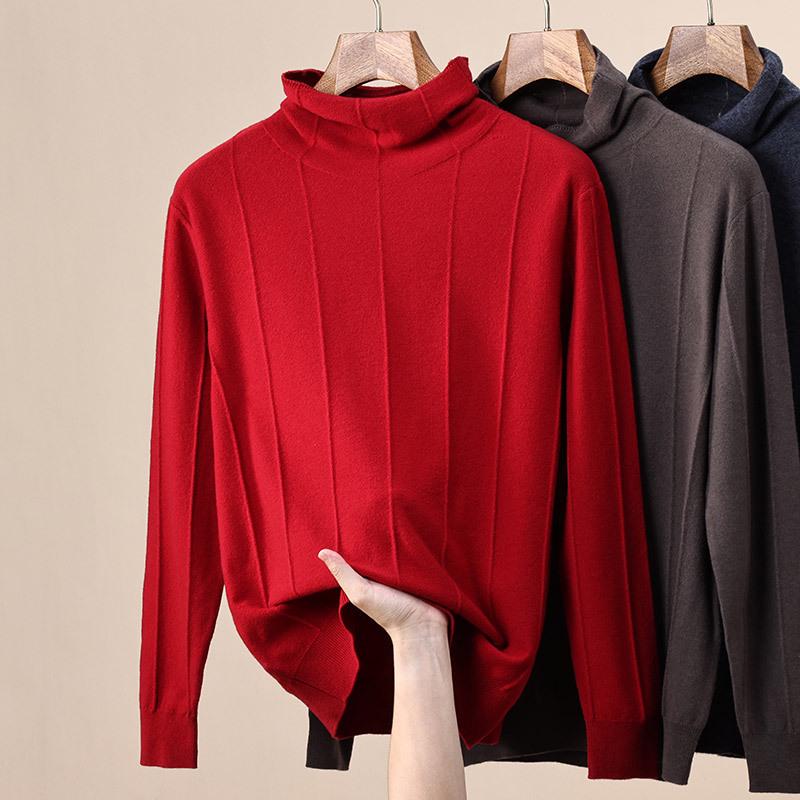 Herren Pullover 100% Reine Wolle Unifarben Jacquard Rollkragen, Hoher Kragen Basisschicht für Herbst/Winter 2025
