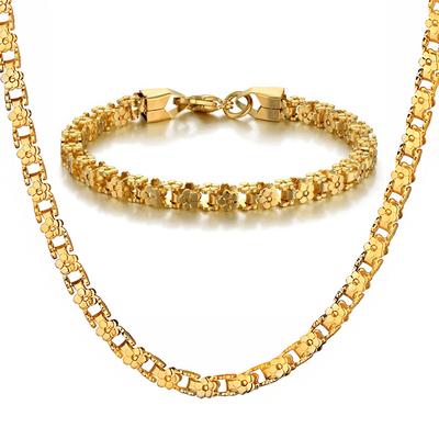 Gold Color Stainless Steel 5mm Flower Box Link Chain Bracelets Necklace For Women Men Party Wedding Jewelry Sets Gifts